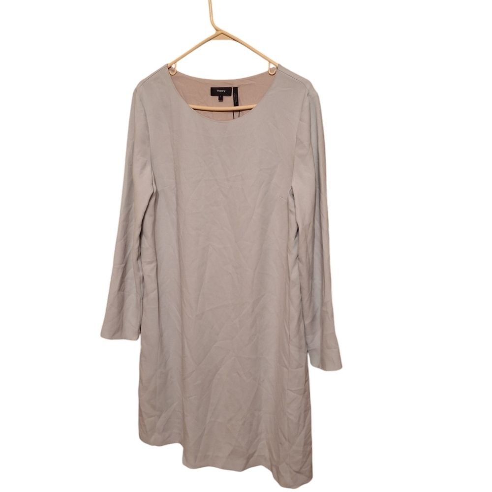 Theory LS Paneled Shift Dress Silver Ice Classic Crepe Ladies Large NWT $395